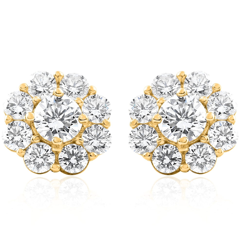 3Ct Diamond Halo Studs 14k Yellow Gold EX3 Lab Grown (G-H, VS)