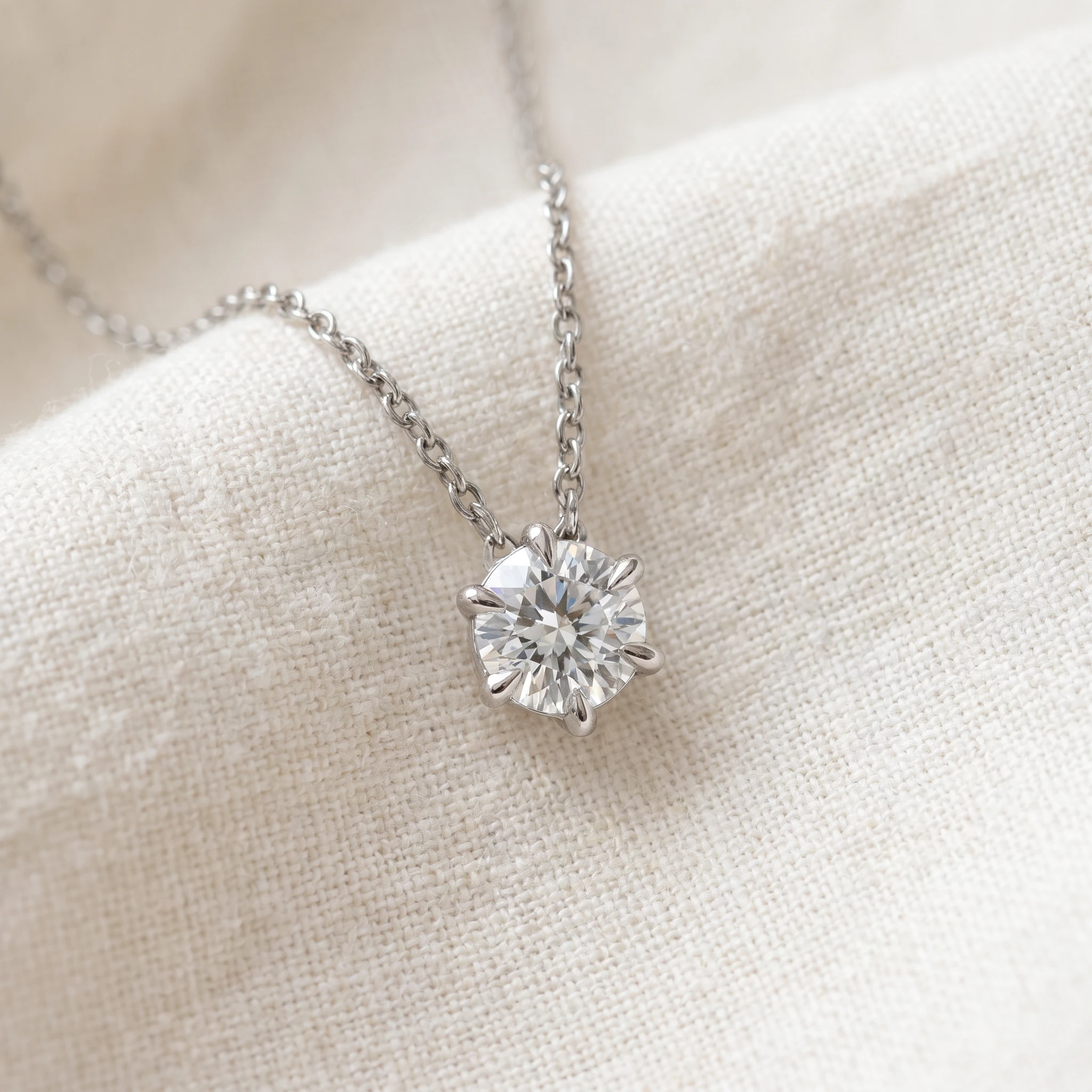 14K White Gold 3/4ct Floating Solitaire Round Diamond Pendant 18" Necklace (H-I, I2-I3)