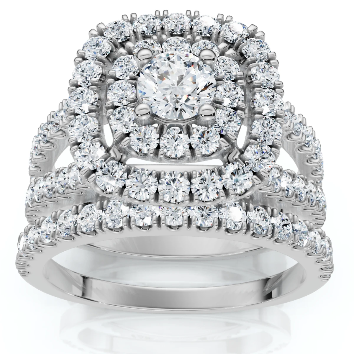 1 1/10 Ct Lab Grown Diamond Cushion Halo Engagement Wedding Ring Set White Gold (G-H, SI)