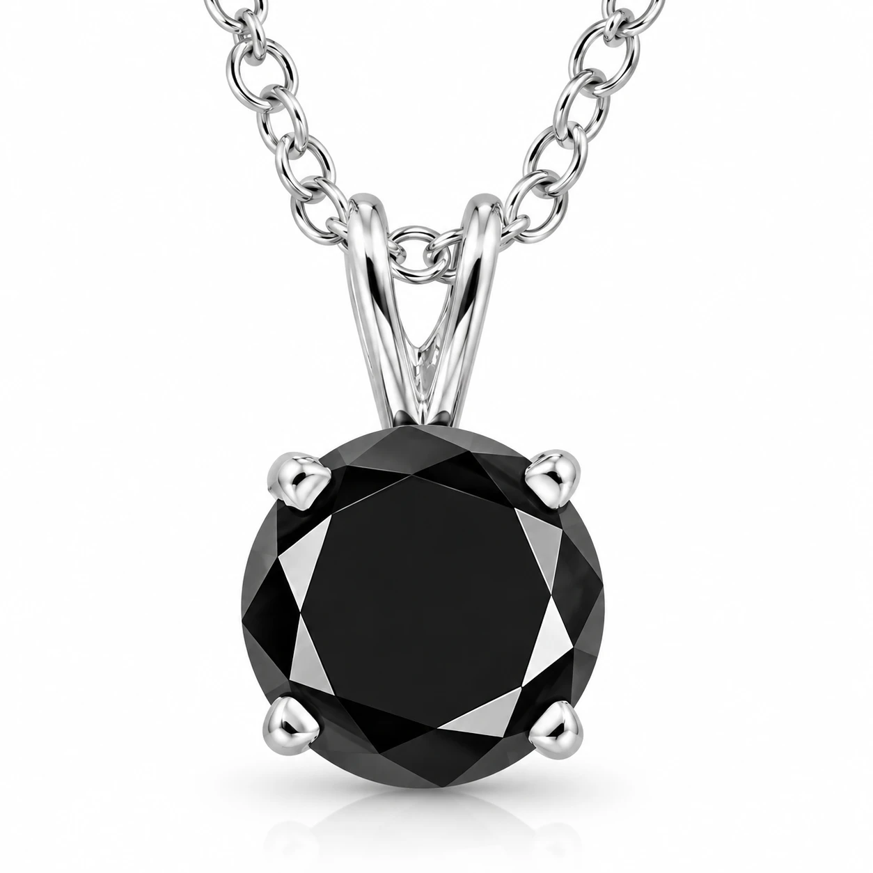 1 1/4 Ct Black Diamond Solitaire Pendant Necklace In 14k White Gold (Black, I2-I3)