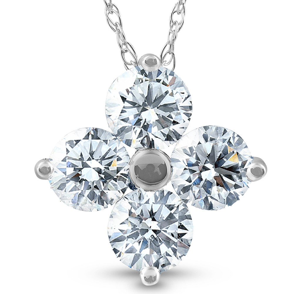 アクセサリー (eL+1] Stone Long Necklace 1 Ct Diamond 4-Stone Pendant 14k White Gold EX3 Lab Grown
