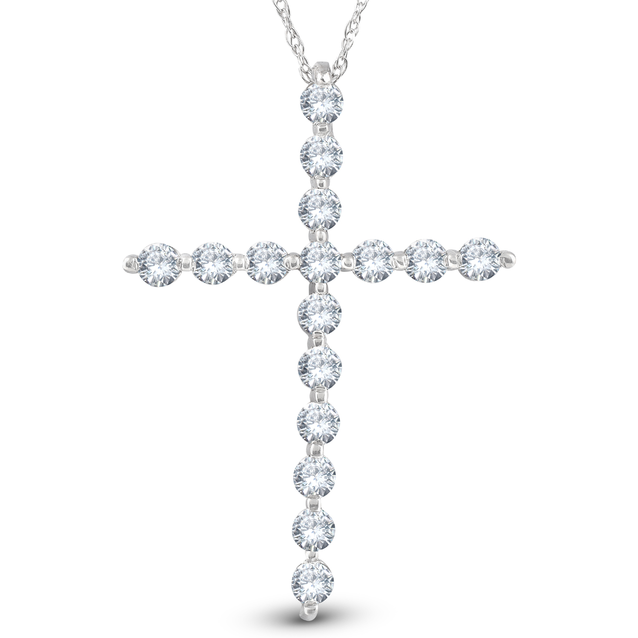 5/8 Ct Diamond Cross Pendant Necklace 18" 10k White Gold 1" Tall (G-H, I1)