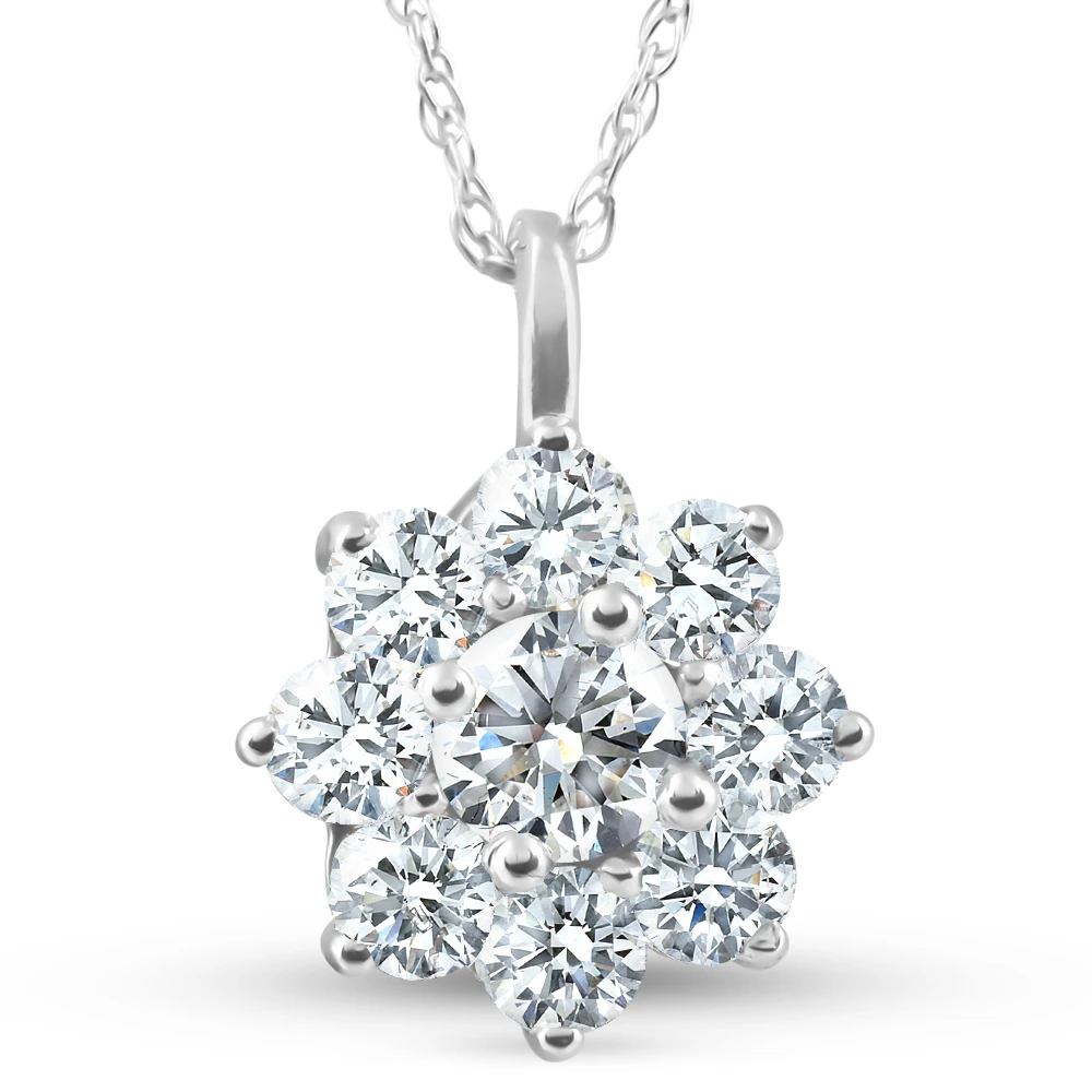 5/8Ct Diamond Halo Pendant White Gold 14k 18" Necklace (H-I, I1)