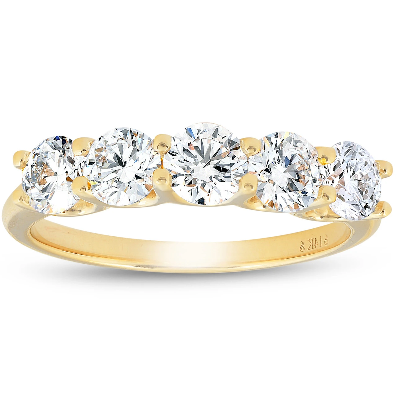 1 1/4 Ct Lab Grown Diamond Five Stone Wedding Ring 14k Yellow Gold U Prong (G-H, SI)