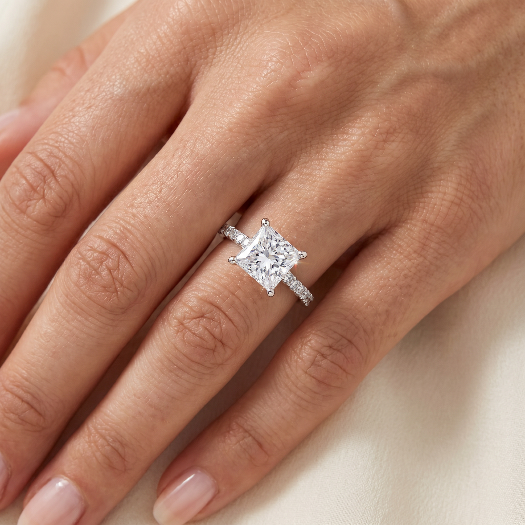2 3/4 Ct Princess Cut Lab Grown Diamond Engagement Ring 14k White Gold (H-I, VS2-SI1)