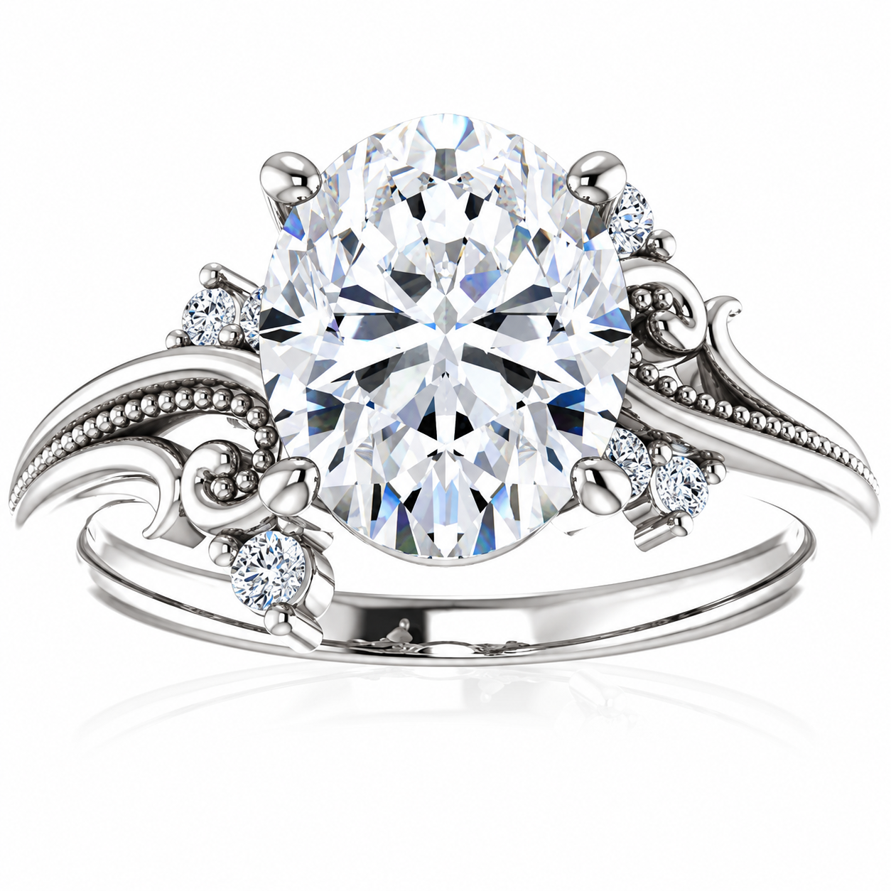 2 1/5 Ct Oval Moissanite & Lab Grown Diamond Engagement Ring 14k White Gold (G-H, VS)