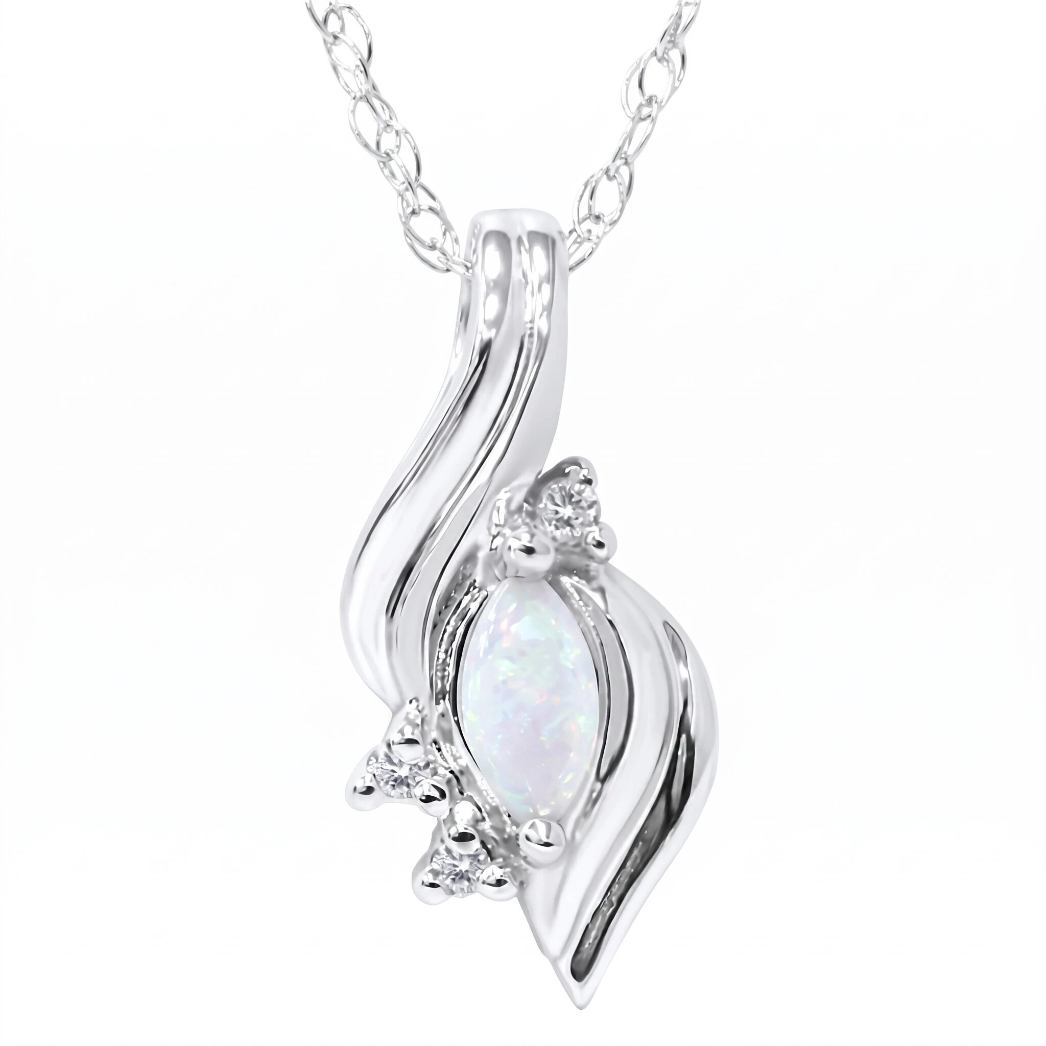 1/4ct Marquise Opal Fancy Diamond Solitaire Accent Pendant 14K White Gold (G-H, I1)