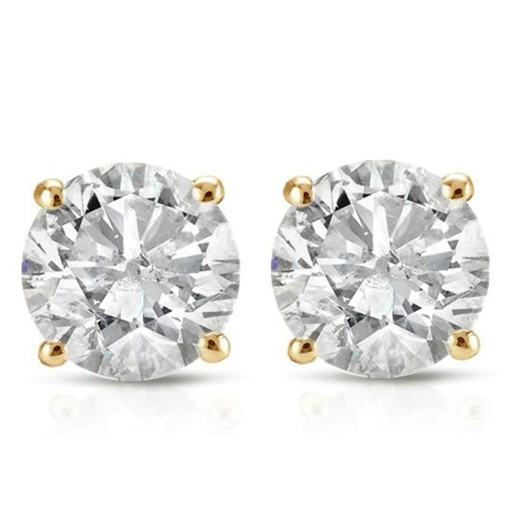 1 1/2 ct Round Diamond Stud Earrings in 14K Yellow Gold with Screw Backs (I-J, I1)