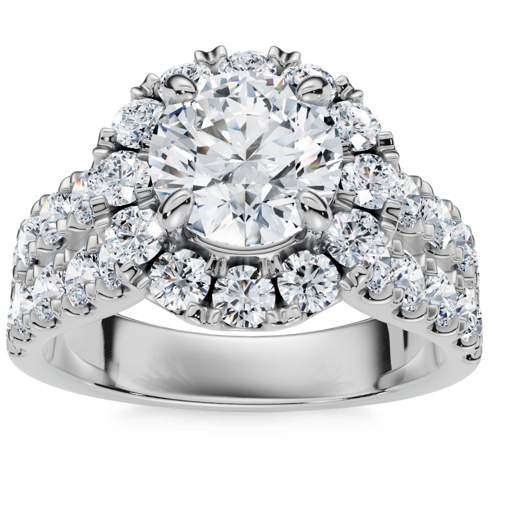 2 1/2 Ct Halo Round Diamond Double Row Engagement Ring 10k White Gold Lab Grown (G-H, VS)