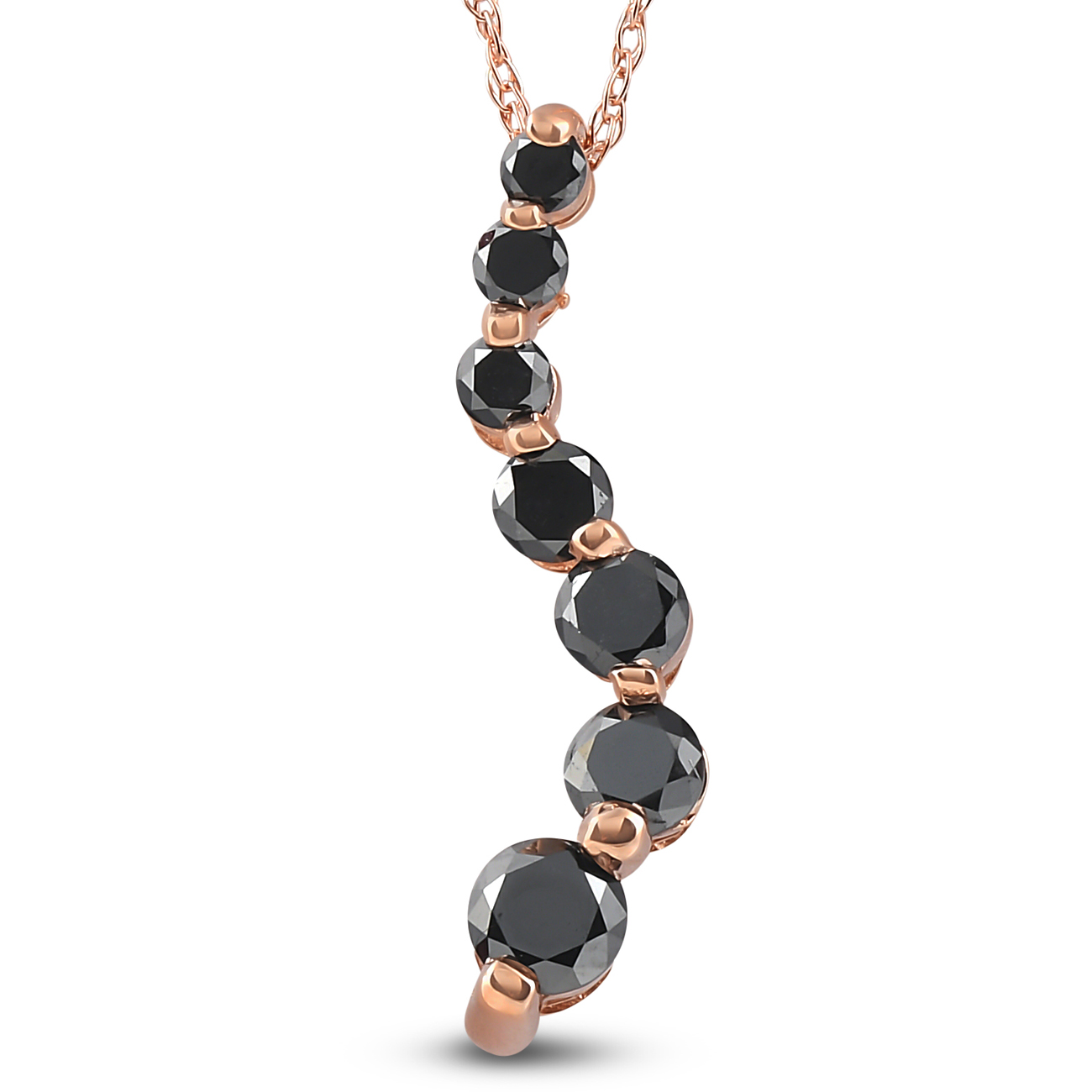 14K Pink Rose Gold 1/2ct Black Diamond Journey Pendant Necklace