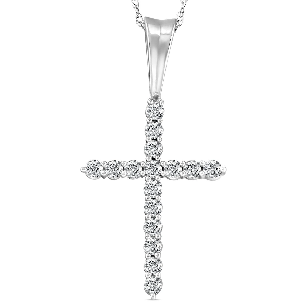 1/2 Ct Diamond Cross Pendant Necklace 18" White Gold (G-H, I1)