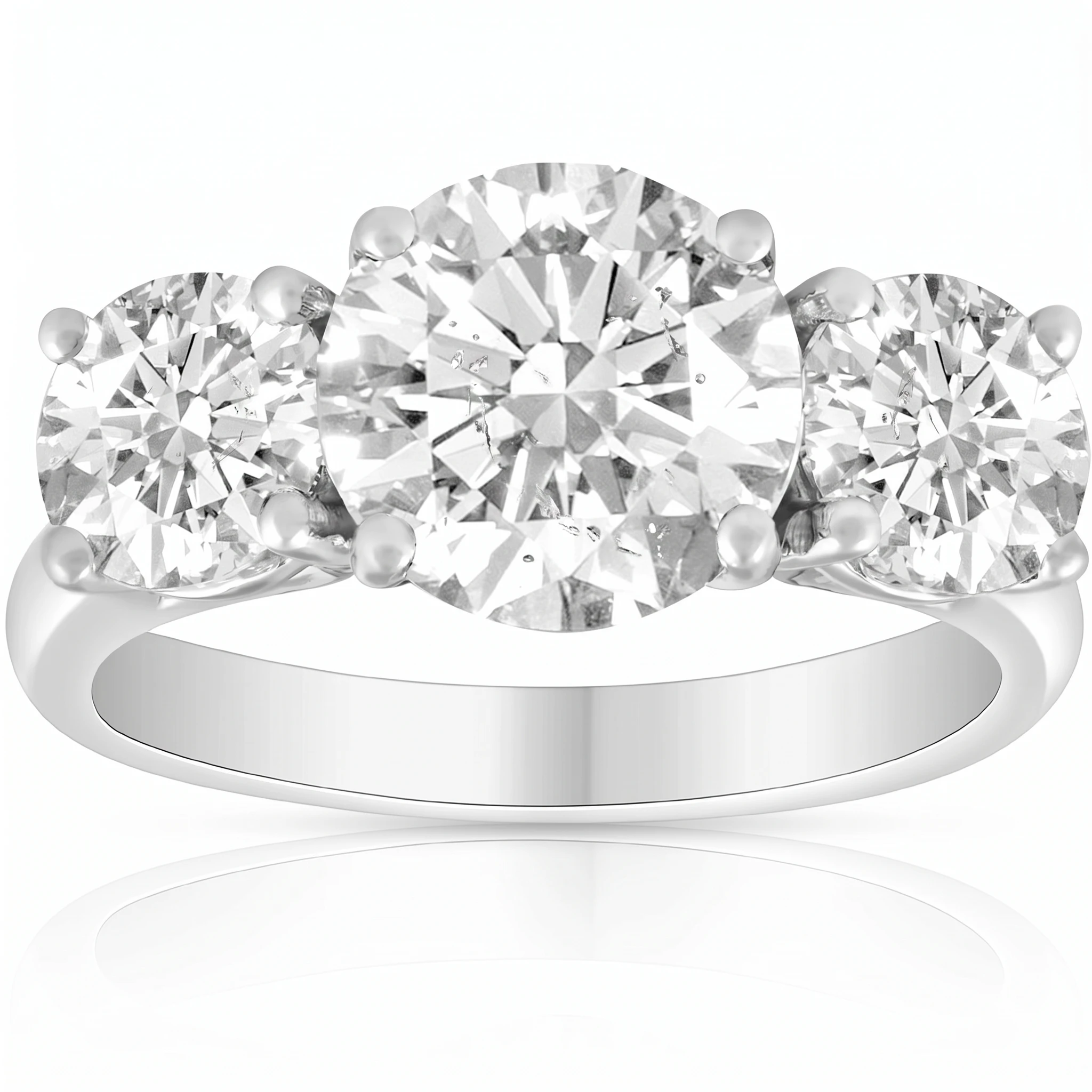 3 1/4 Ct Three Stone Diamond Engagement Ring 14k White Gold (G-H, SI)