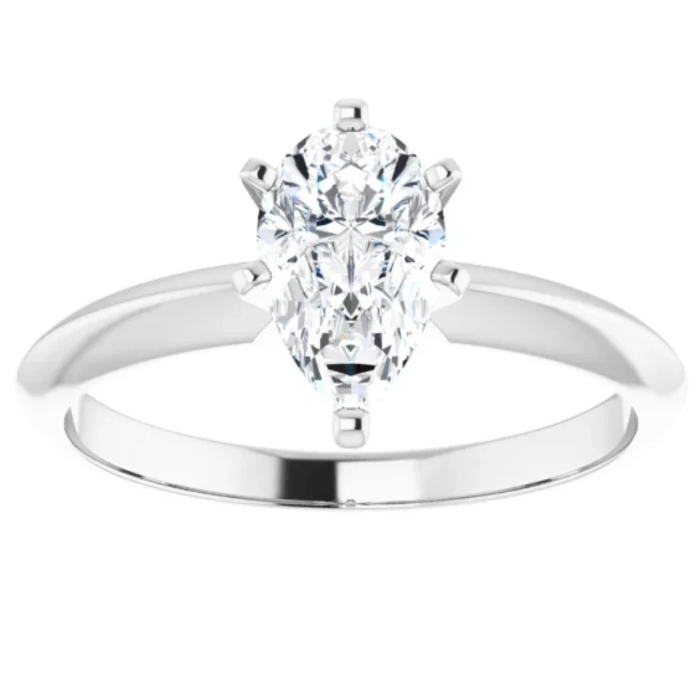1Ct Pear Moissanite Solitaire Engagement Ring 14k White Yellow or Rose Gold (G-H, VVS)