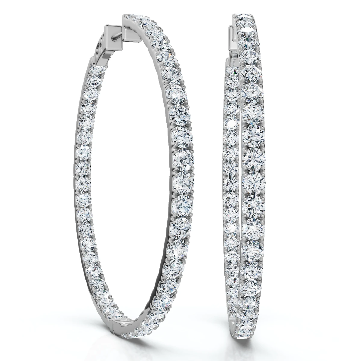 8.00CT 2" Diamond Inside Outside Hoops 14k White Gold Lab Grown (G-H, VS)