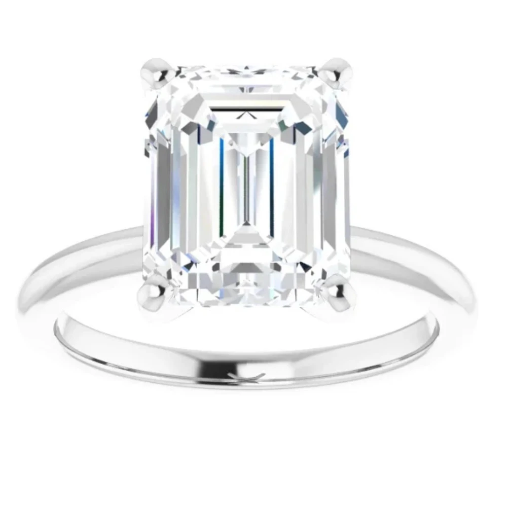 5Ct Emerald Solitaire Moissanite Engagement Ring in White Yellow or Rose Gold