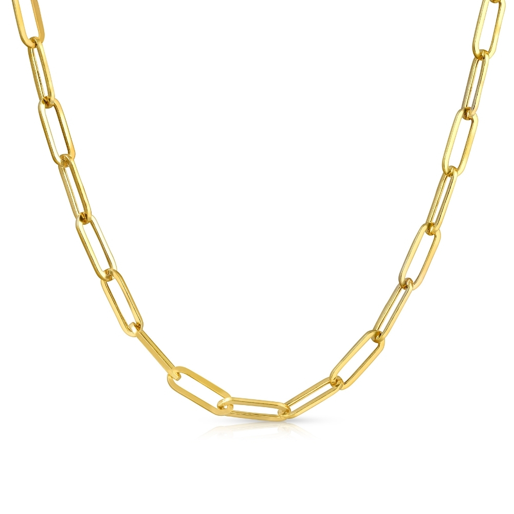 Solid 14k Yellow Gold 18" Clip Chain Necklace