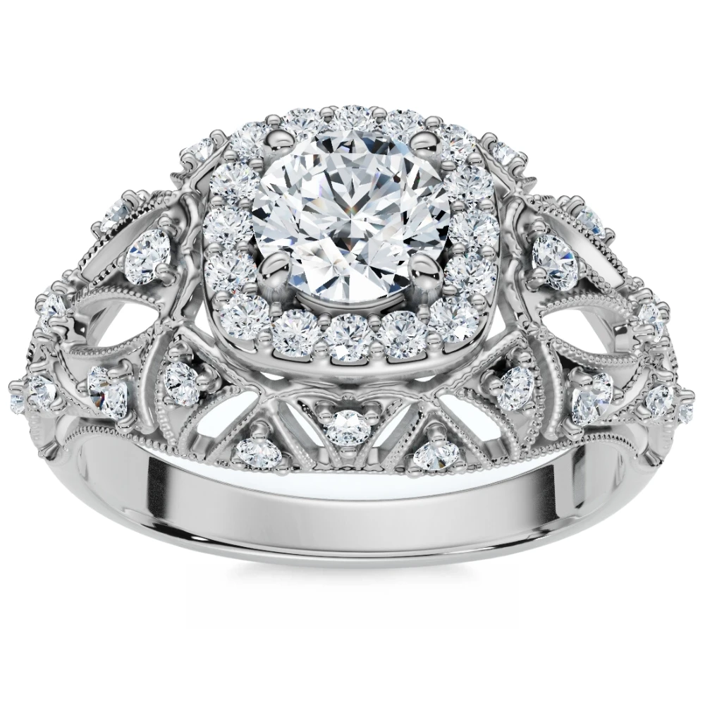 1 Ct Diamond Vintage Engagement Ring Lab Grown in 14k White Yellow or Rose Gold (G-H, SI)