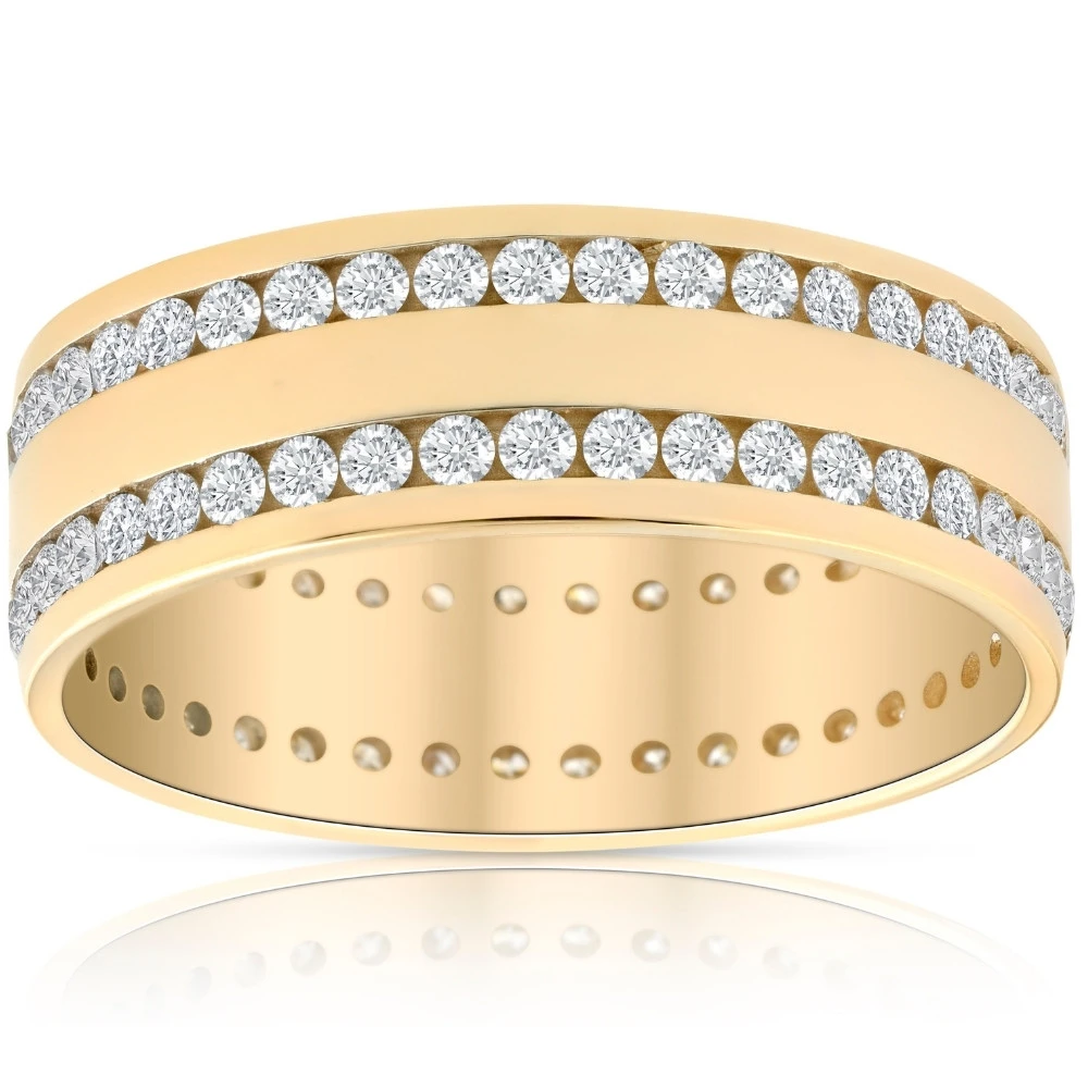 Mens 1 3/8Ct Diamond Eternity Ring 10k Yellow Gold Double Row High Polished (H-I, I1)