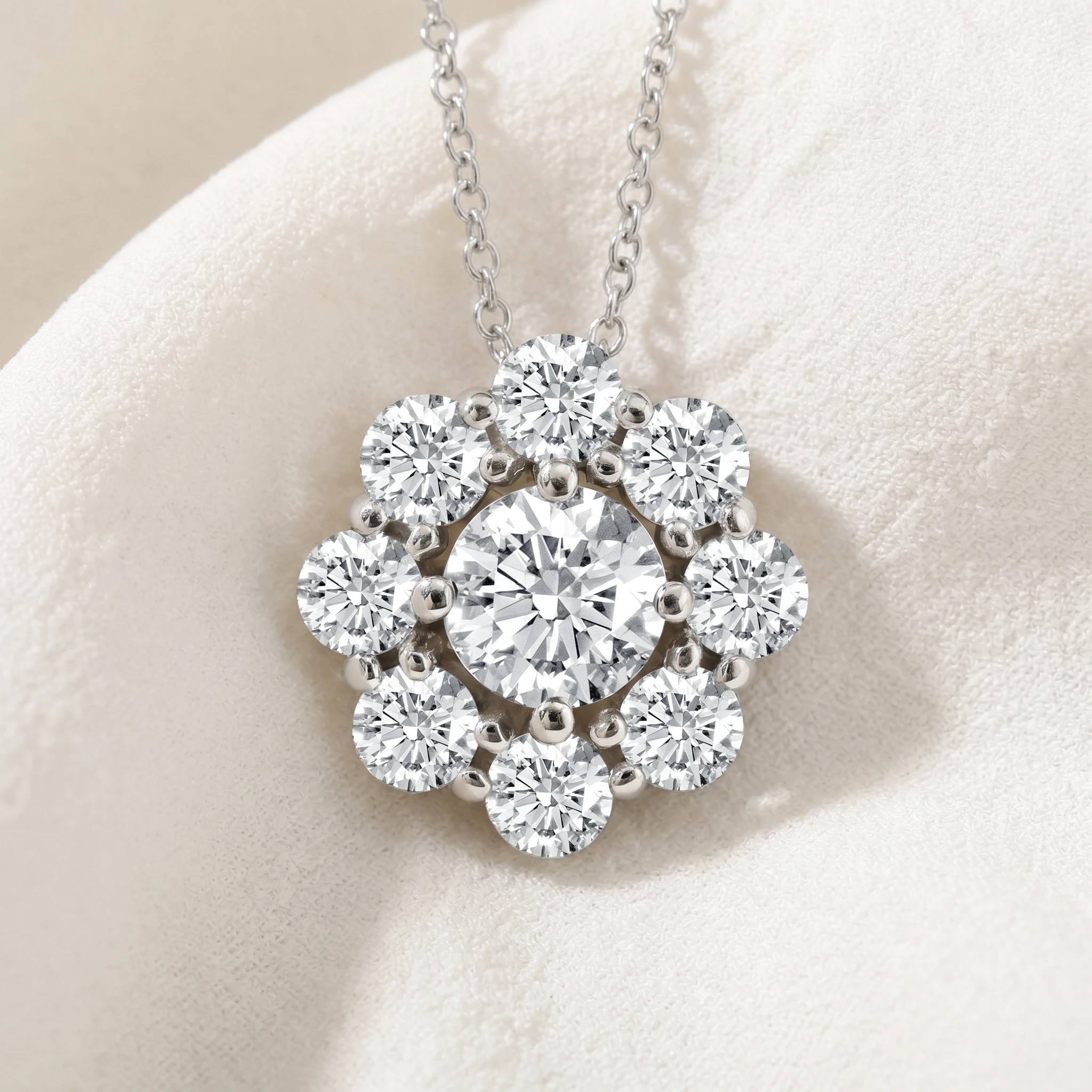 VS 3 Ct Diamond & Moissanite Halo Pendant 14k White Gold 18" Lab Grown Necklace (G-H, VS)