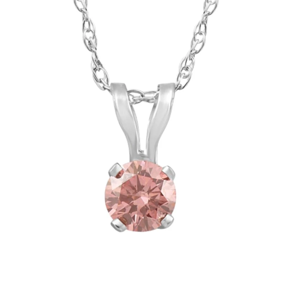 1/5 Ct Pink Diamond Lab Grown Solitaire Pendant 14k White Gold 18" Necklace (Pink, VS)