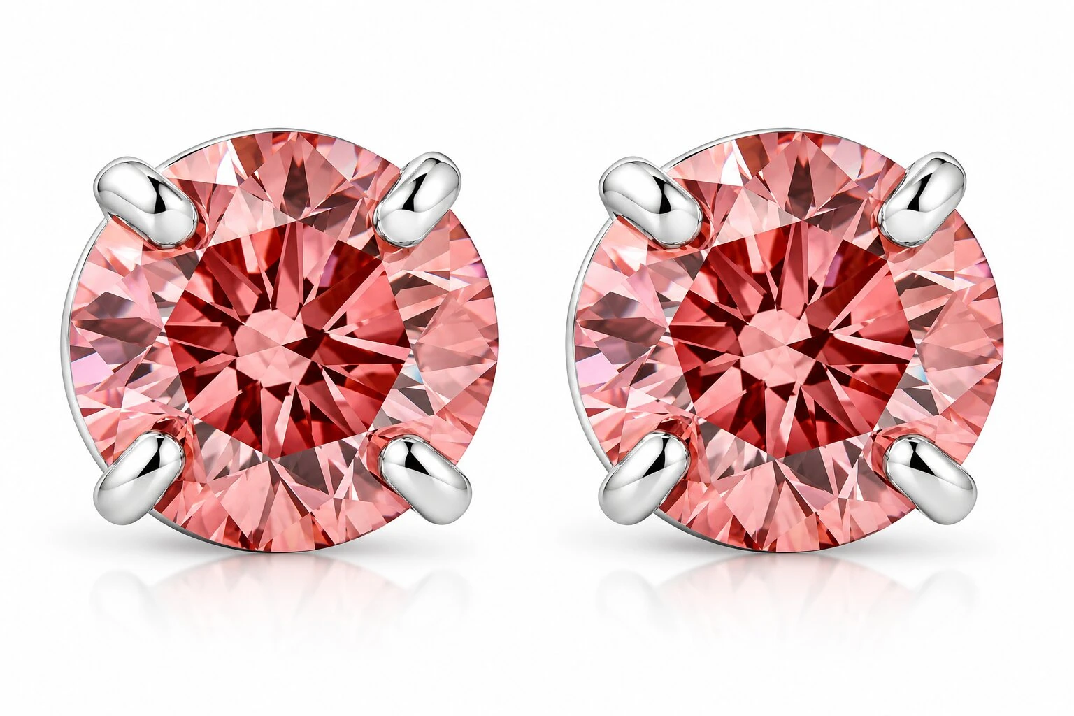 1/2Ct Pink Lab Grown Diamond Screw Back Studs Earrings 14K White Gold (Pink, SI)