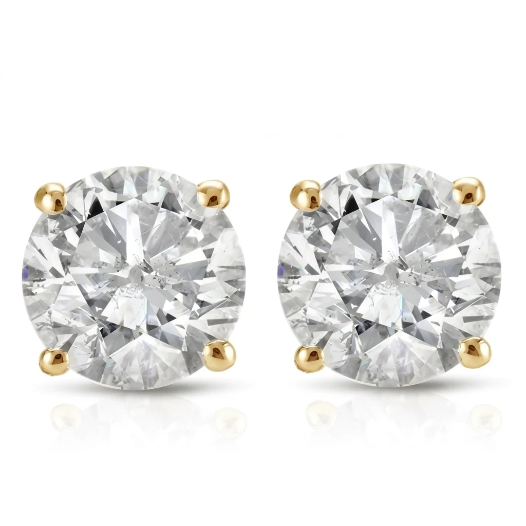 2 Ct Diamond Studs With Screw Backs 14k Yellow Gold (H-I, I1)