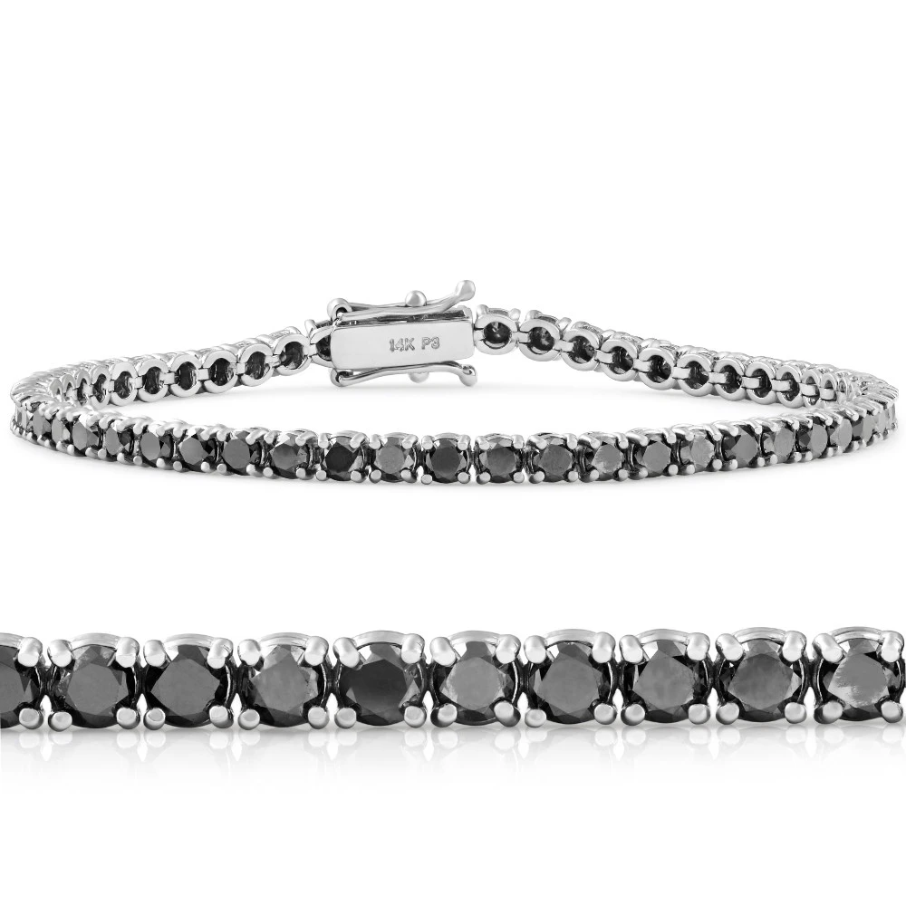 5 1/2Ct Black Diamond Tennis Bracelet 14k White Gold 7" (Black, I2-I3)