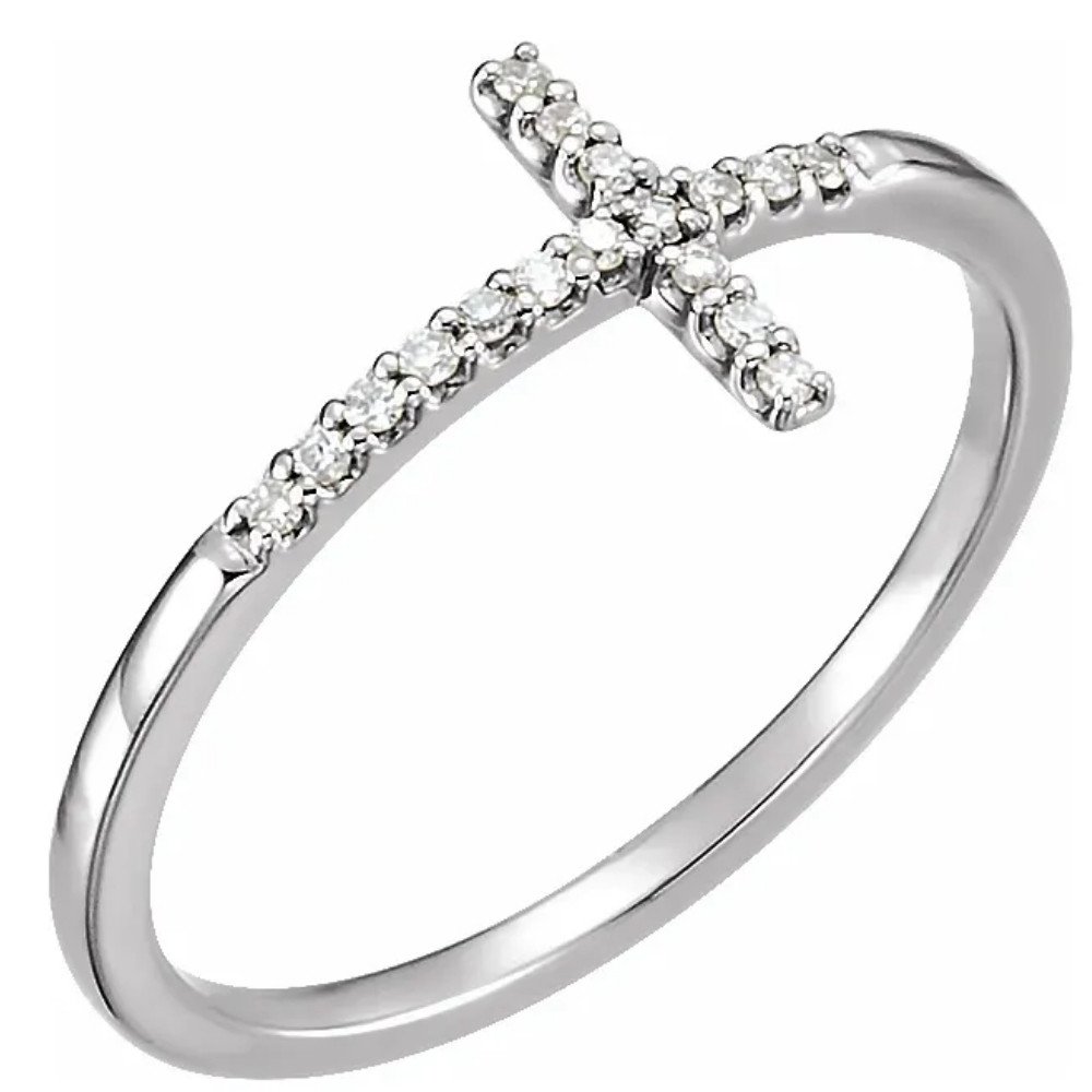 White Gold Sideways Cross Diamond Ring (G-H, I1)