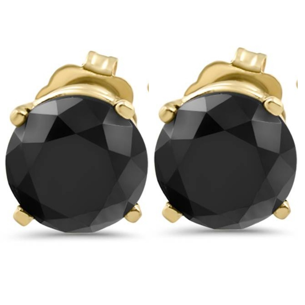 [LLOYD] 14K GOLD☆Black Point Round Earrings Round Cabochon Black Onyx Stud Earrings 14k Yellow Gold