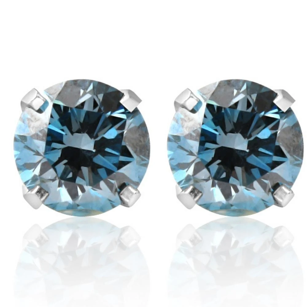1 Ct T.W. Blue Lab Grown Diamond Studs 14K White Gold Earrings (Blue, SI)