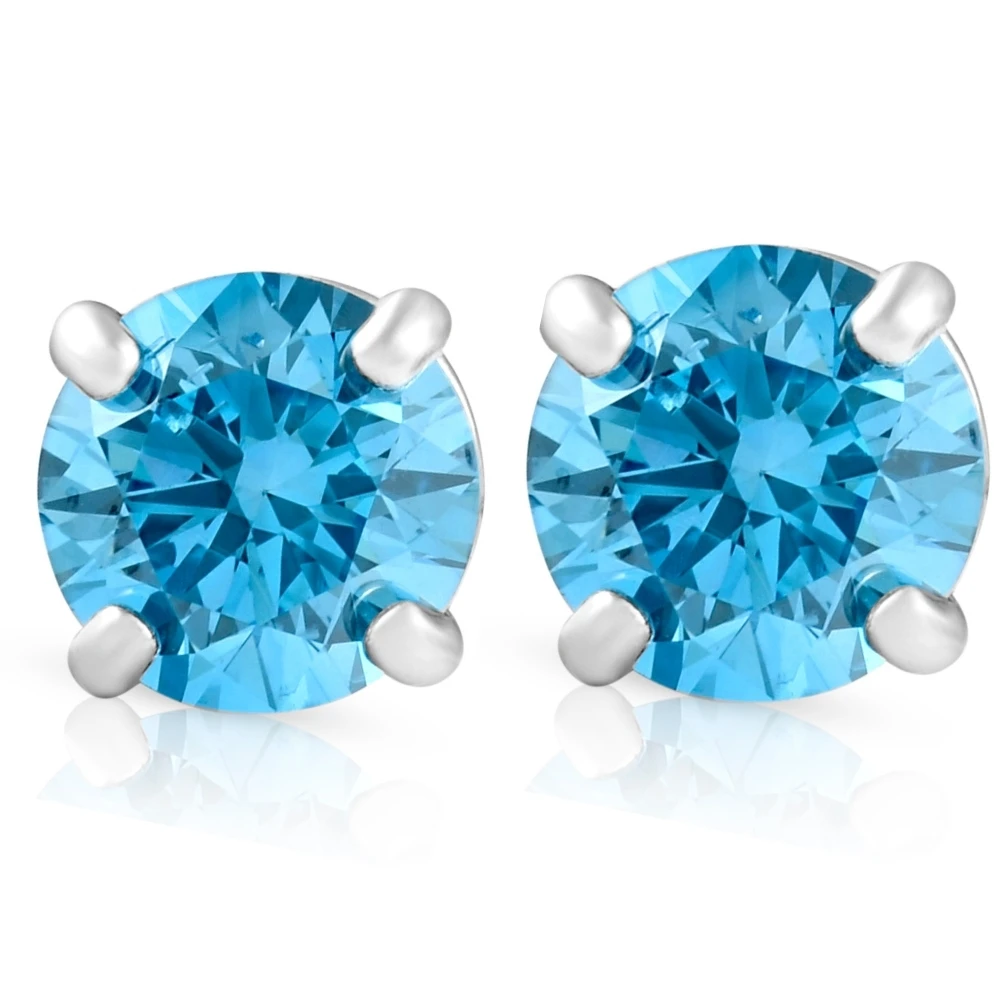 1/2ct Blue Lab Grown Diamond Studs Screw Back 14K White Gold Earrings (Blue, VS)