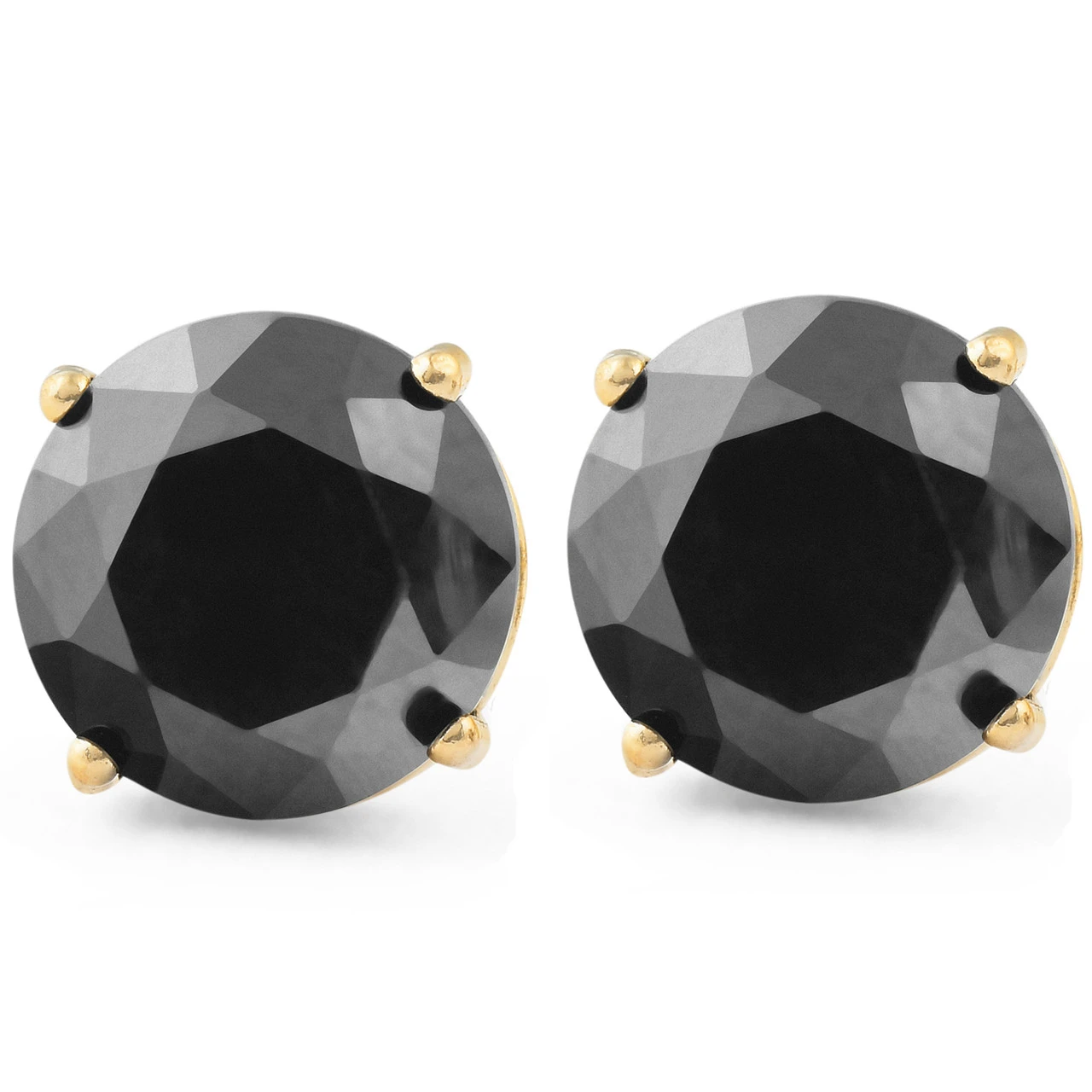 2 1/2Ct Black Diamond Studs 14k Yellow Gold Earrings (Black, I2-I3)
