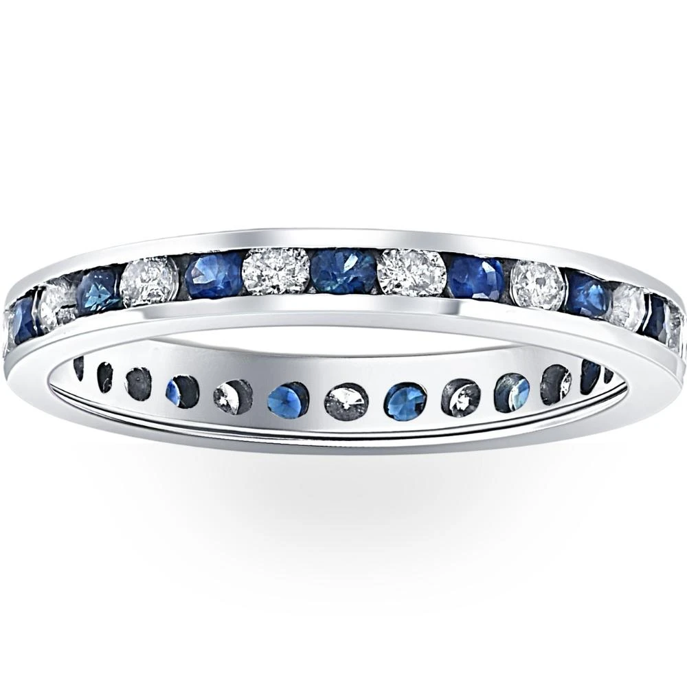 1CT Blue Sapphire & Diamond Channel Set Eternity Wedding Ring 14K White Gold (H-I, I1)