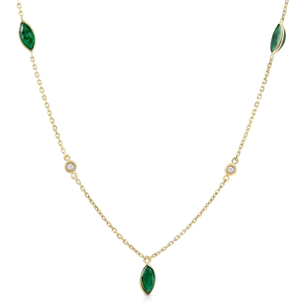 3/4 Ct tdw Marquise Emerald & Diamond By The Yard 18" Necklace (G-H, )
