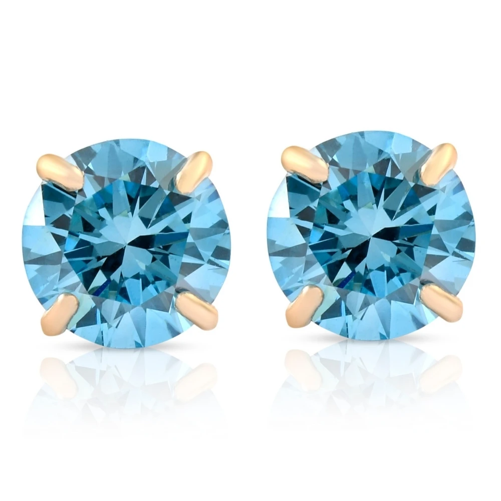 1/2ct Blue Lab Grown Diamond Studs 14K Yellow Gold Earrings (Blue, SI)