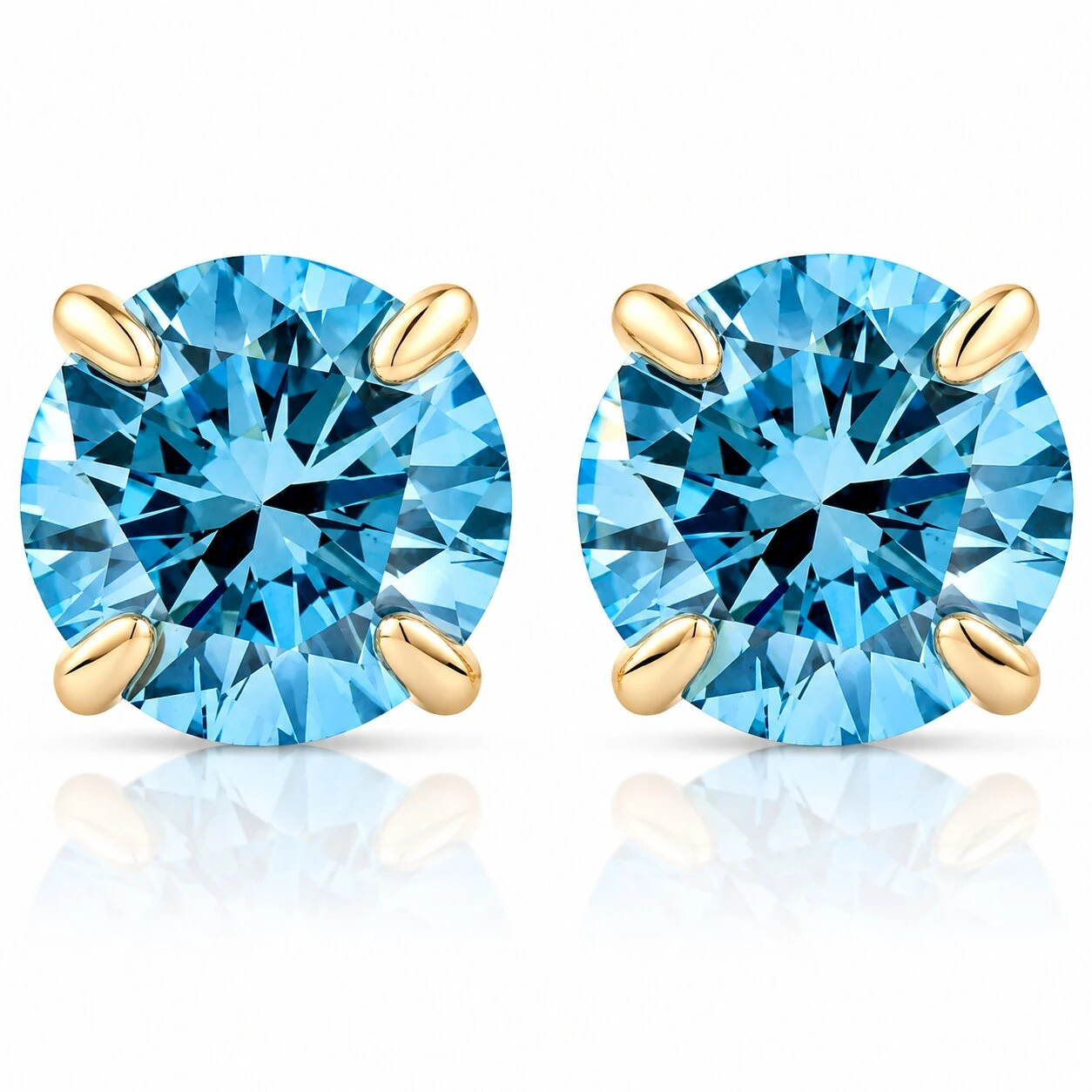 1/2ct Blue Lab Grown Diamond Studs 14K Yellow Gold Earrings (Blue, SI)