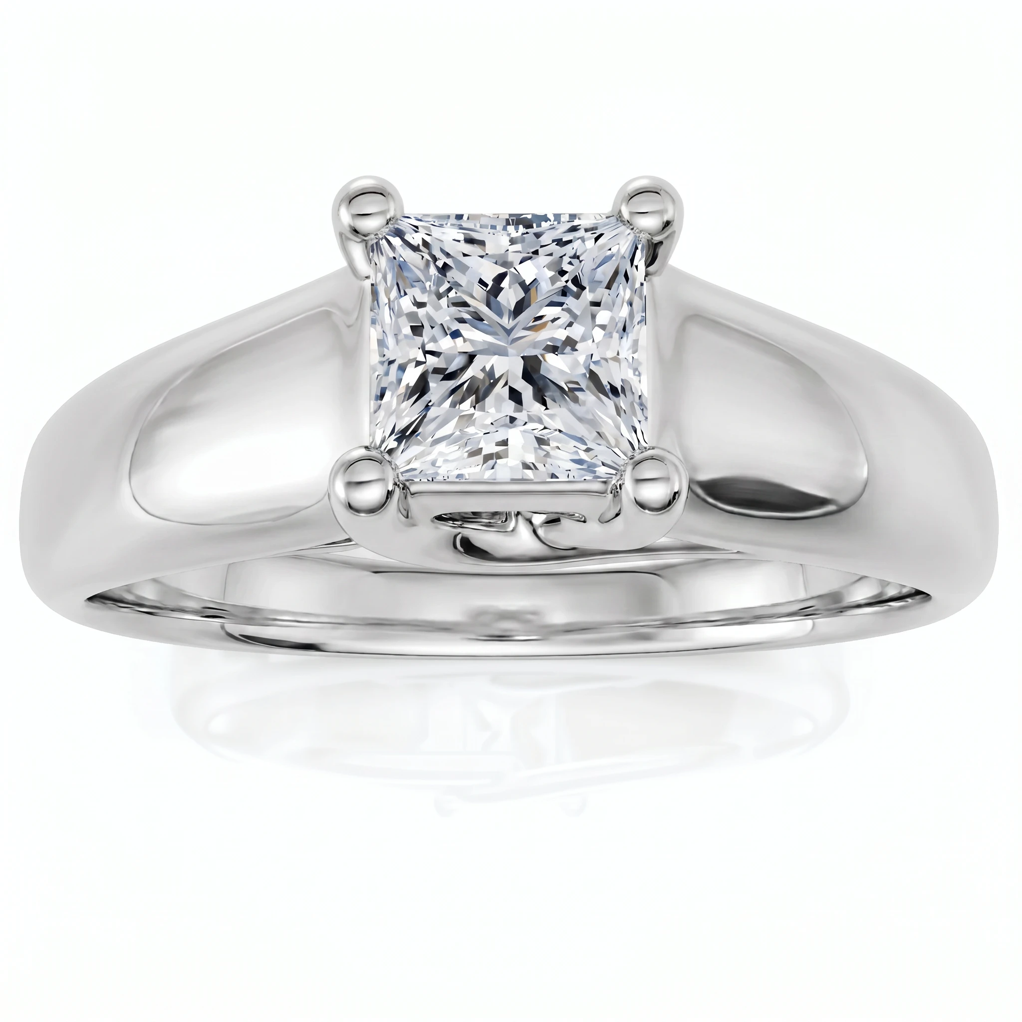 1ct Princess Cut Lab Grown Diamond Solitaire Engagement Ring 14k White Gold (F-G, VS)
