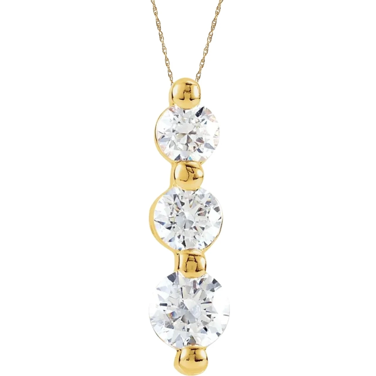 1Ct Diamond Necklace Three Stone Pendant in 10k White or Yellow Gold (G-H, I1)