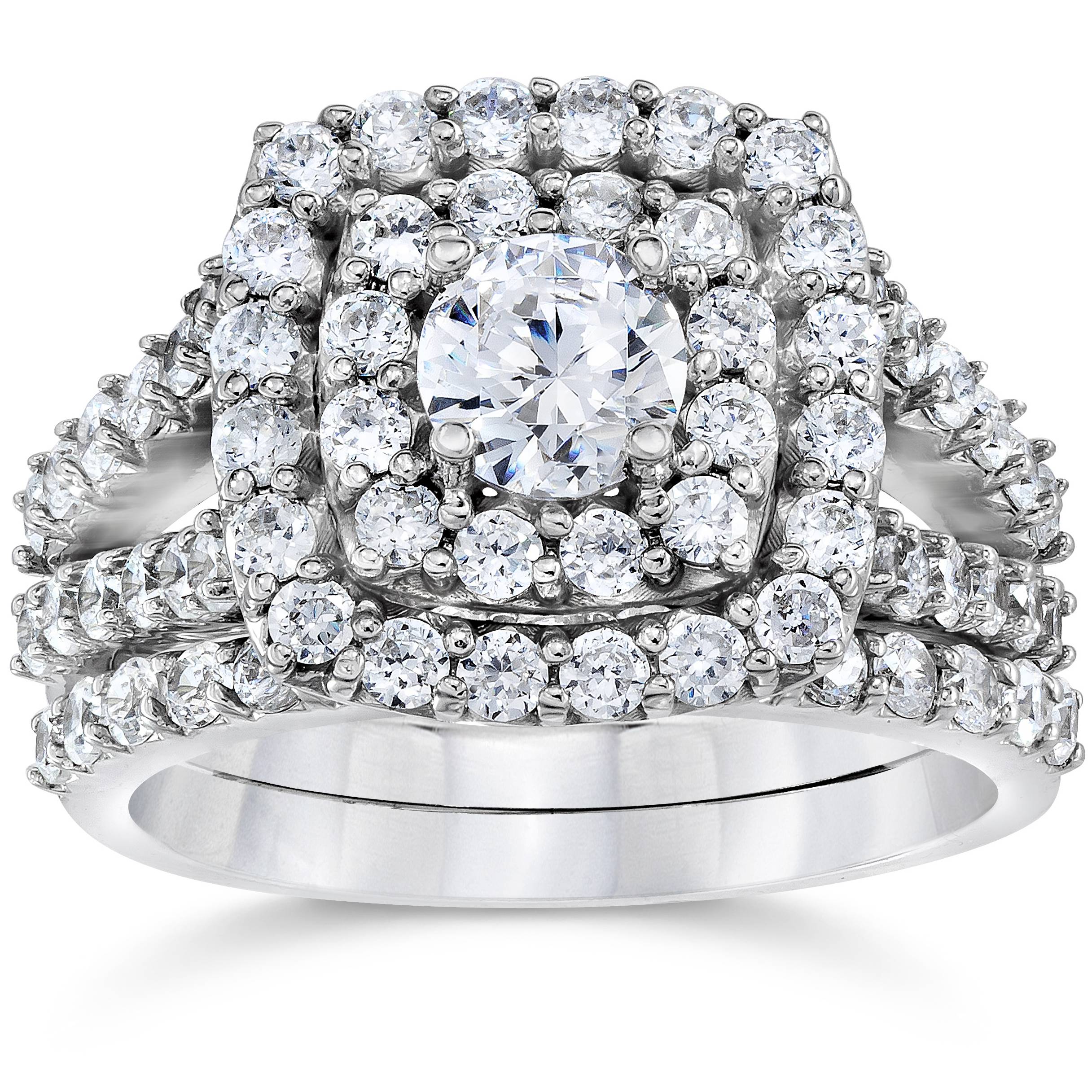2 Ct TW Diamond Engagement Cushion Halo Engagement Ring Set White Gold Lab Grown (G-H, SI)