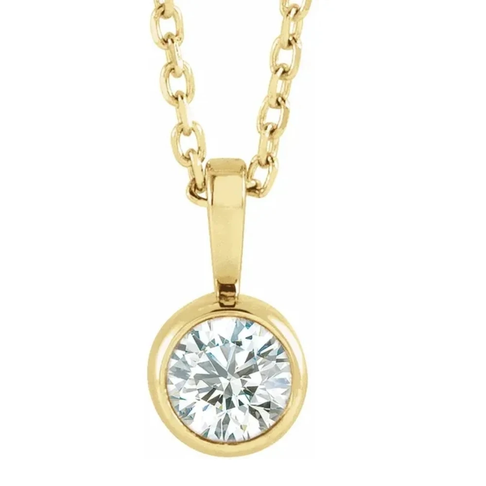 1/5Ct Diamond Solitaire Necklace Bezel Pendant Available in White Or Yellow Gold (I-J, I2-I3)