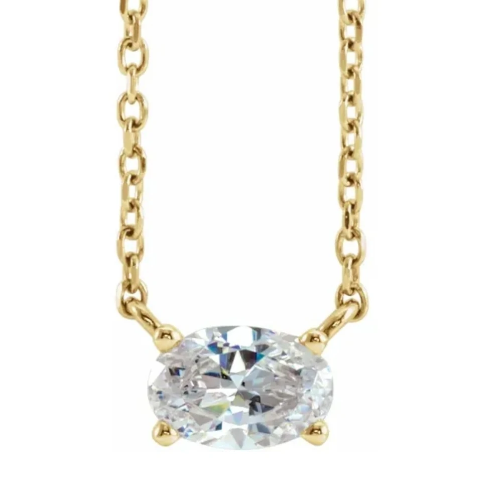 1/3Ct Oval Shape Sideways Solitaire Diamond Necklace in White or Yellow Gold (G-H, SI)