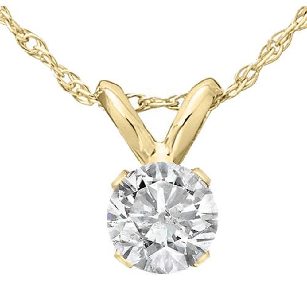 7/8 Ct Round Diamond Solitaire Pendant in White or Yellow Gold 18" Necklace (K-L, I2-I3)