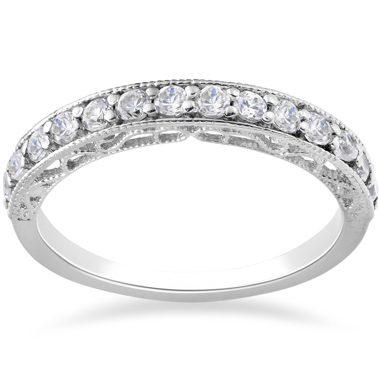 3/8ct Diamond Vintage Stackable Wedding Ring 14K White Gold (G-H, I1)