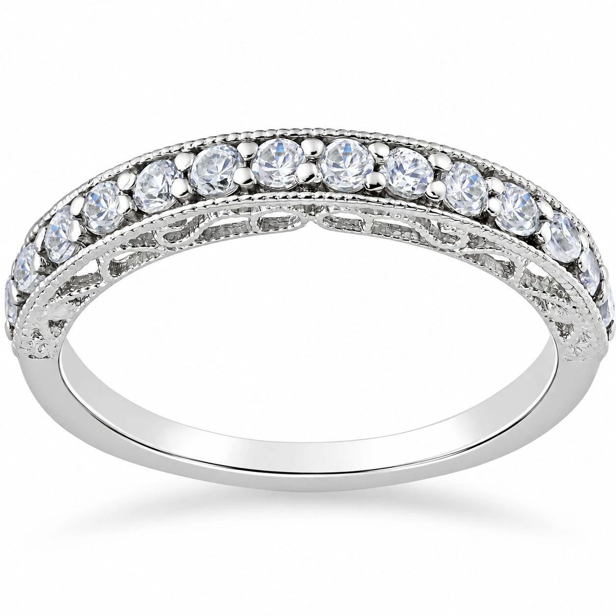 3/8ct Diamond Vintage Stackable Wedding Ring 14K White Gold (G-H, I1)