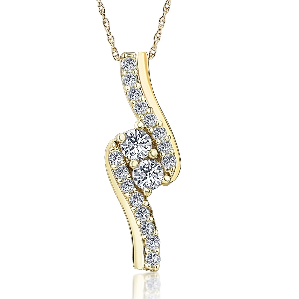 3/4 ct TDW Forever Us Two Stone Diamond Pendant 10K Yellow Gold Necklace (I-J, I1-I2)