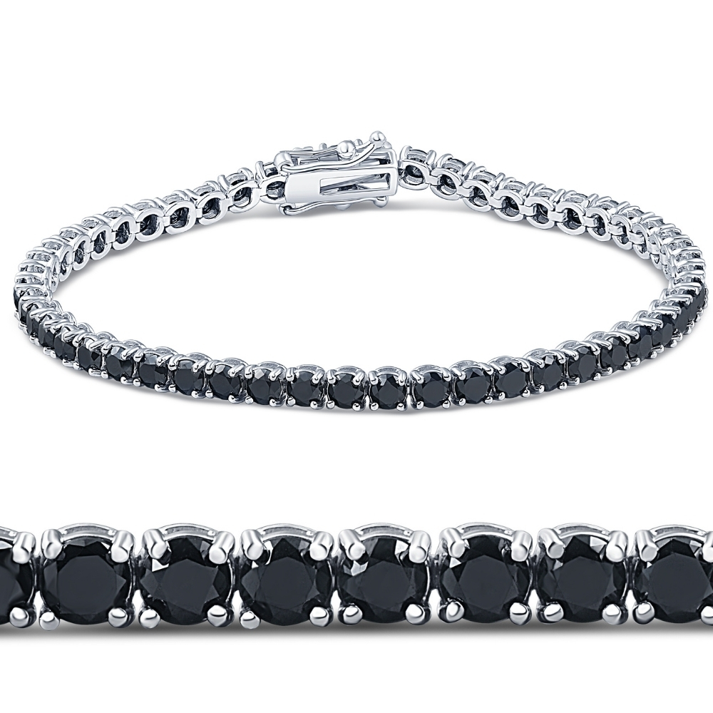 7 1/4 Ct Black Diamond Tennis Bracelet 14k White Gold 7" (Black, I2-I3)