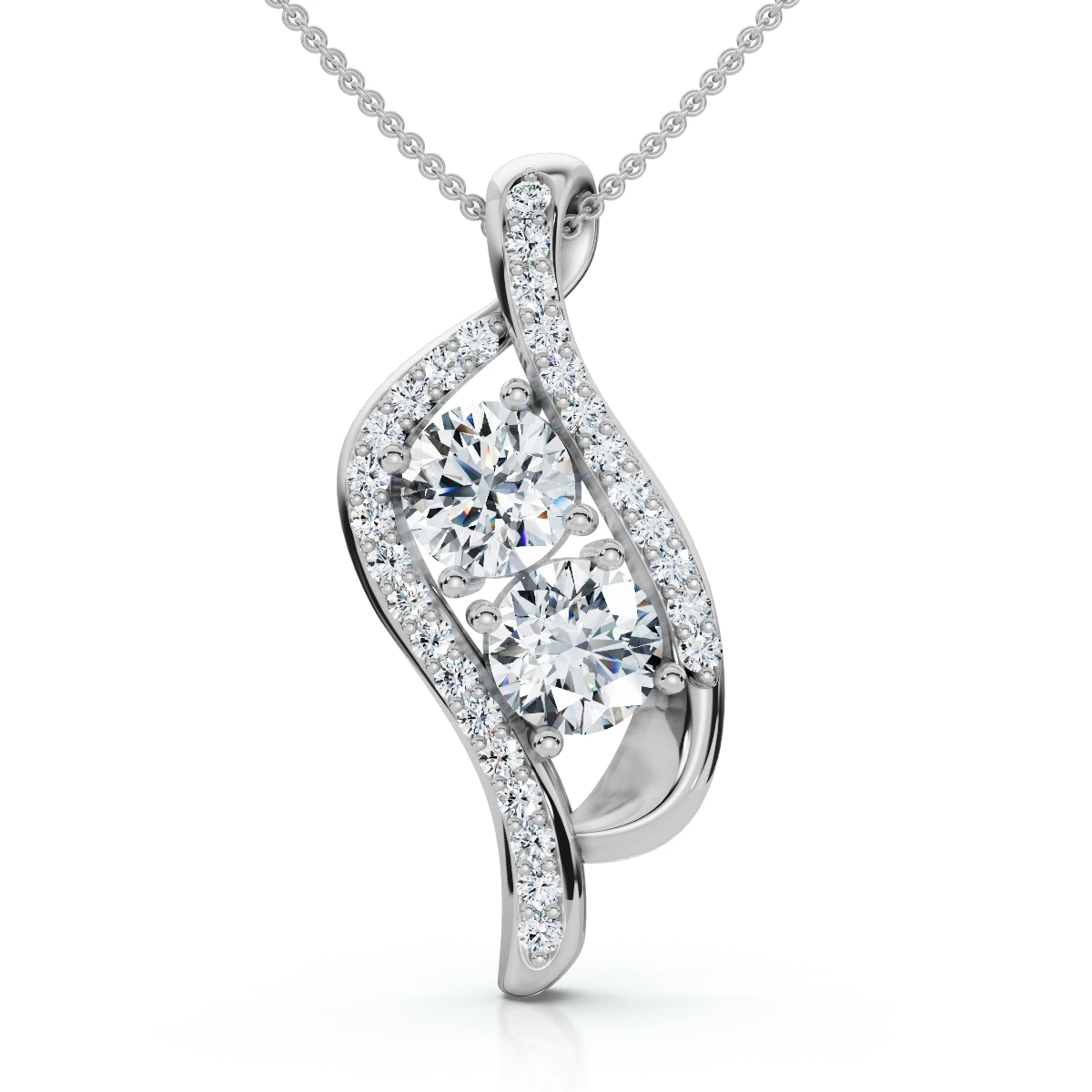 1 1/2 ct Two Stone Forever Us Diamond Pendant 14k White Gold 1" Tall (I-J, I1)