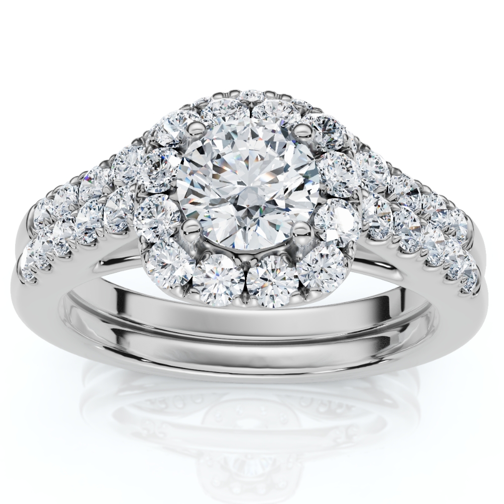 1 1/10Ct TDW Cushion Halo Engagement Wedding Ring Set 14k White Gold Lab Grown (G-H, SI)