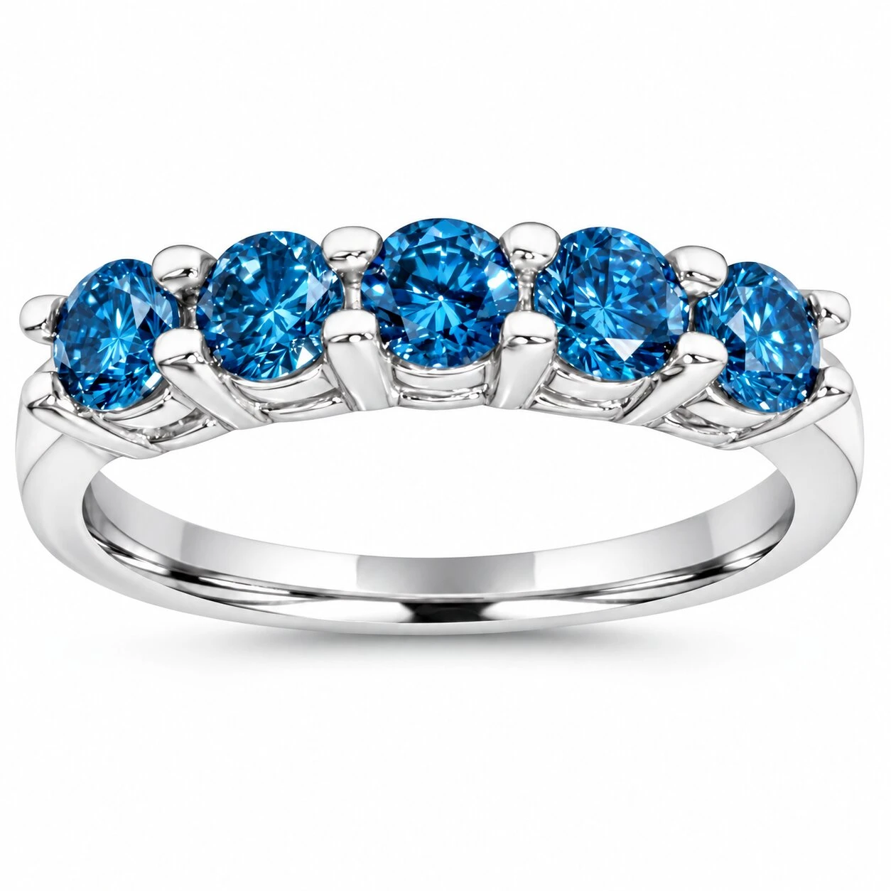 3/4ct Blue Diamond Wedding Ring 14K White Gold (Blue, SI)