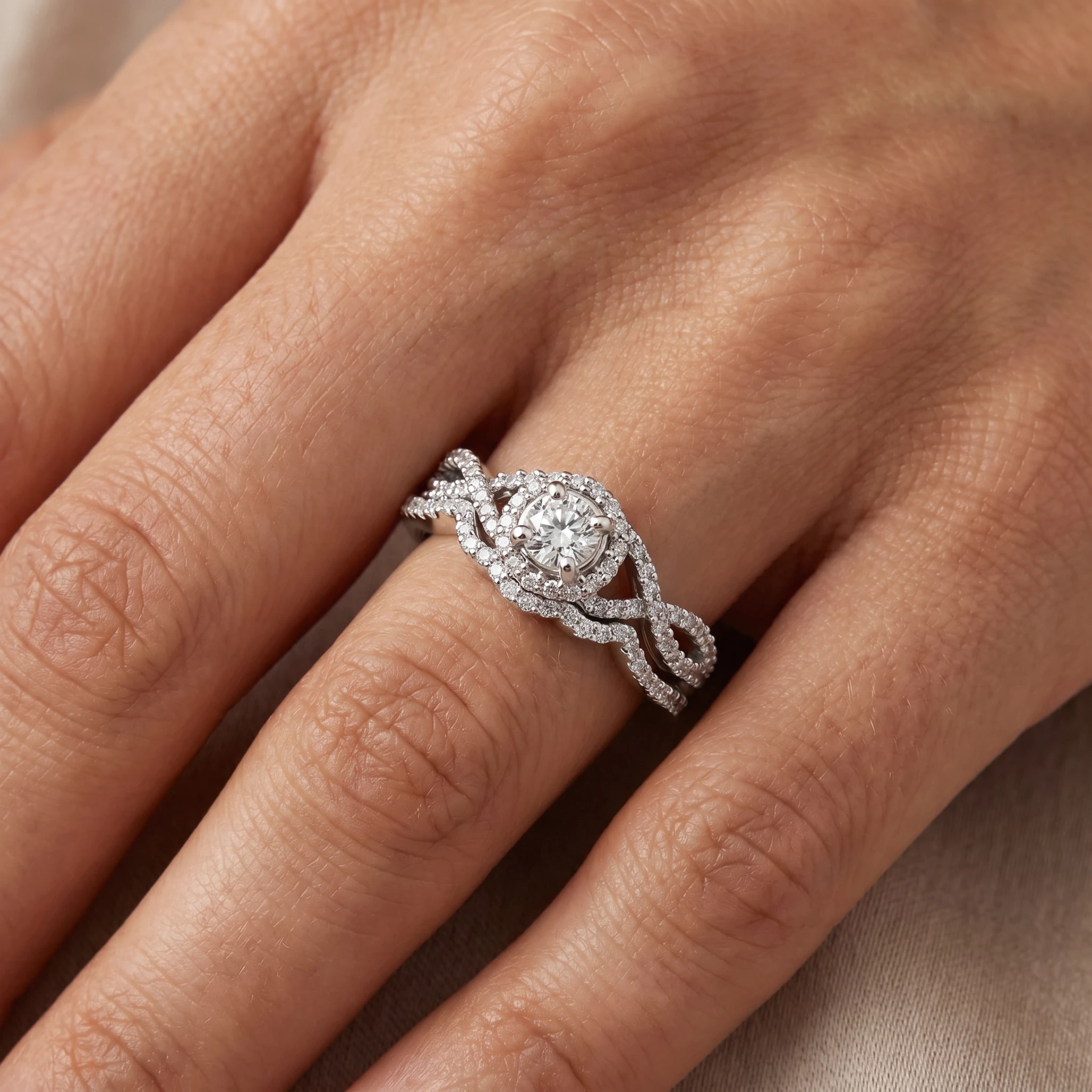 3/4CT Diamond Halo Infinity Engagement Wedding Ring Set 14k White Gold Lab Grown (E-F, VS)